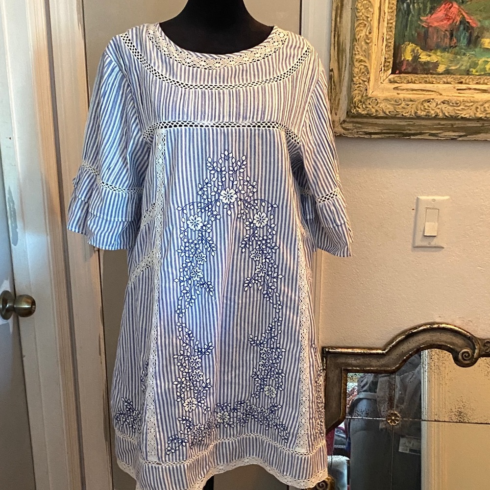 Free People Blue and White Striped Midi Dress